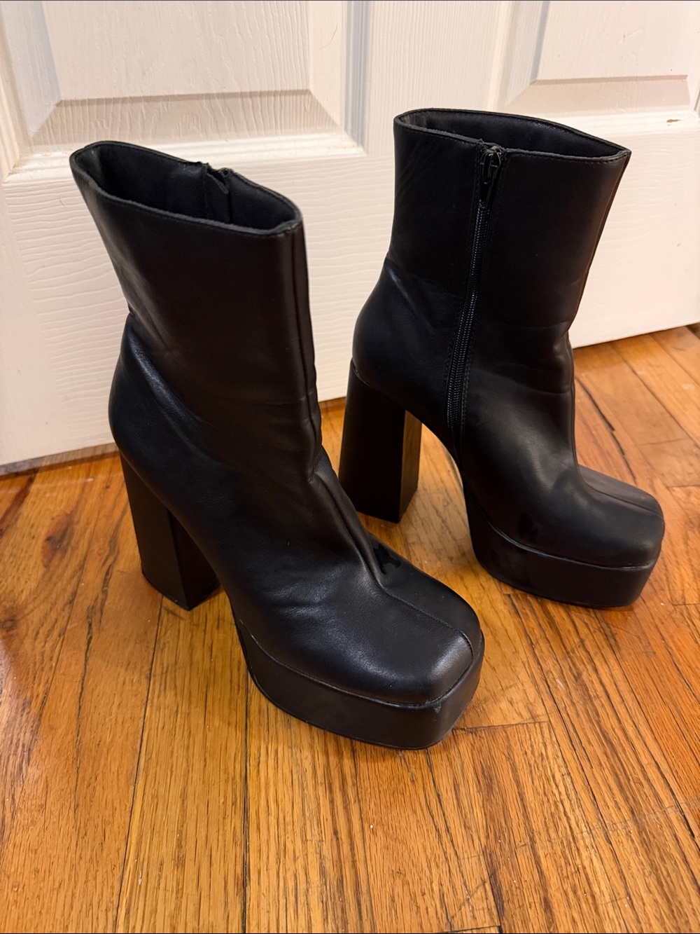 Black Platform Block Heel Ankle Boots